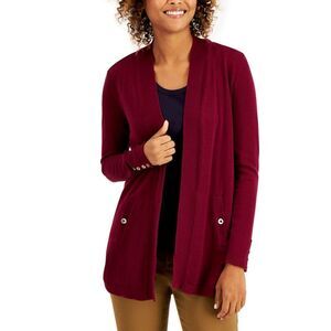 Charter Club Solid Curved-Hemline Cardigan Harvest Wine XL